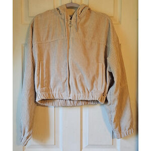 HYFVE Women’s Cropped Hoodie Jacket Beige Corduroy Zip Up Long Sleeve Size M